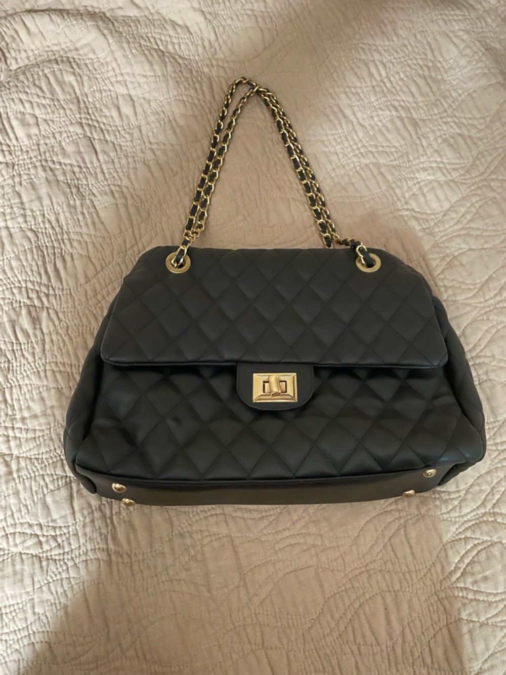 Quilted Black Chain-Handle Shoulder Bag